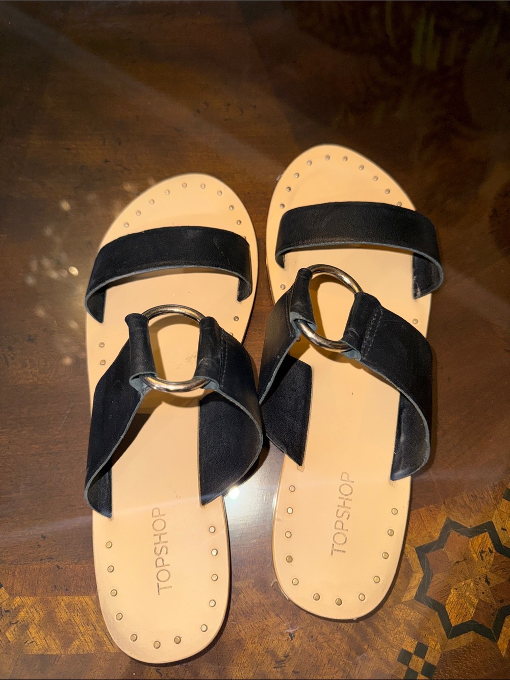 Topshop Black Double-Strap Slide Sandals